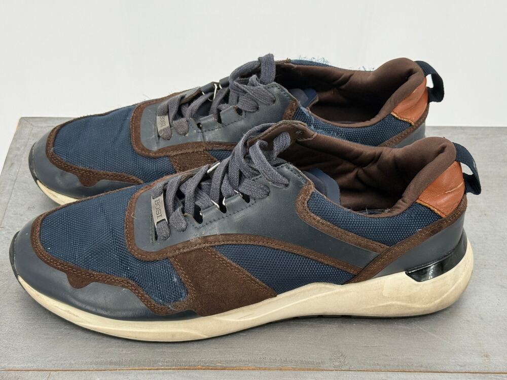 BOSI Stegen-H Designer Men's 11 Navy Brown Leather Canvas Fashion Sneakers